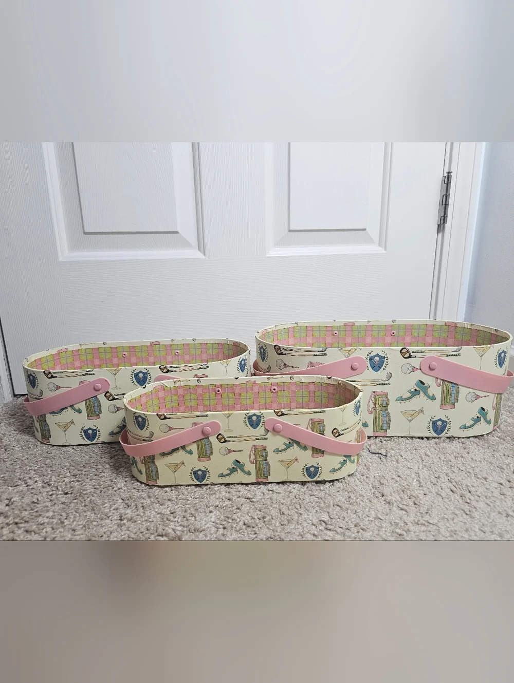 Bob's Boxes by Lang Primative Pink Golf Par Four Nesting Basket/Box with Handles - Picture 2 of 8